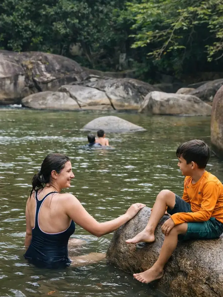 Hidden swimming hole and waterfalls on El Yunque's quiet south side
